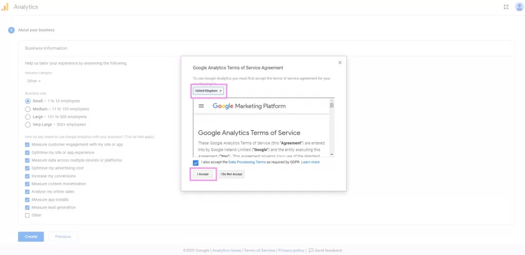 Google Analytics terms of service