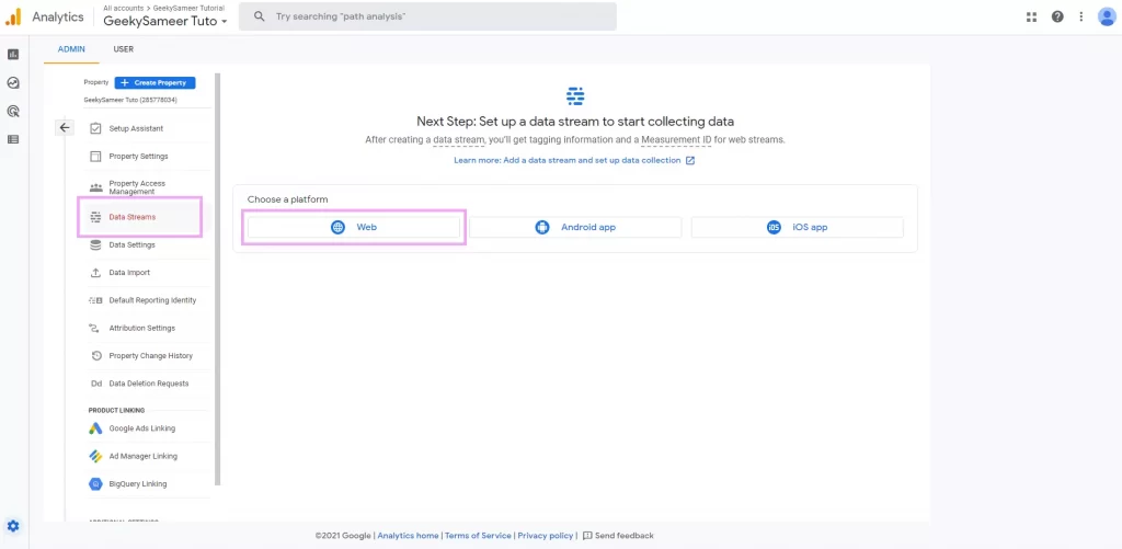 Setup your Data Stream Google Analytics