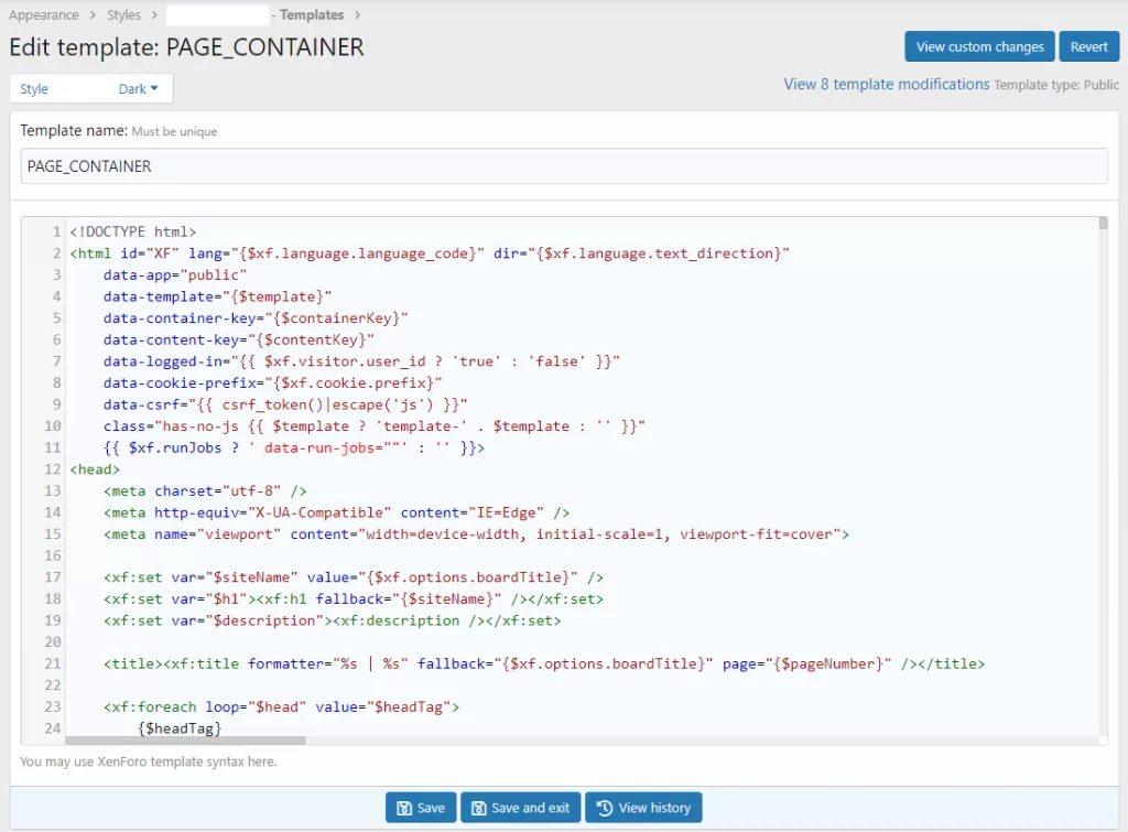 page container in xenforo