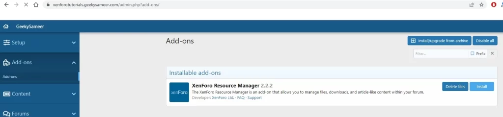 install xenforo addon from admin panel