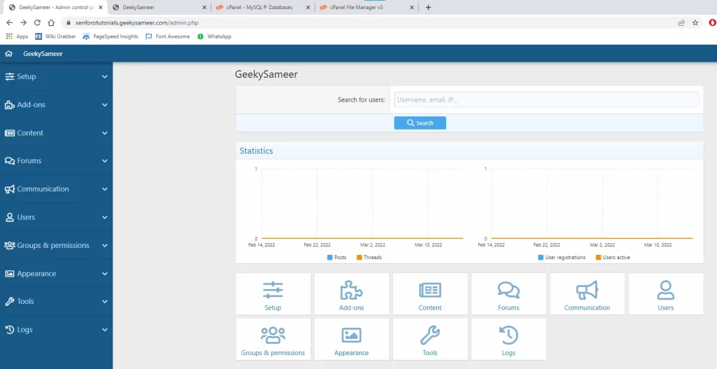 xenforo admin panel