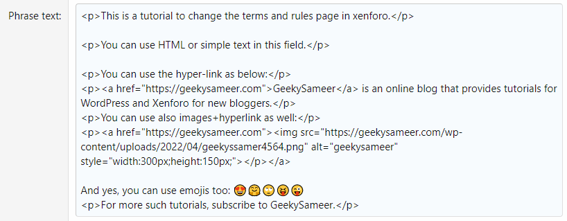 change terms and rules in xenforo