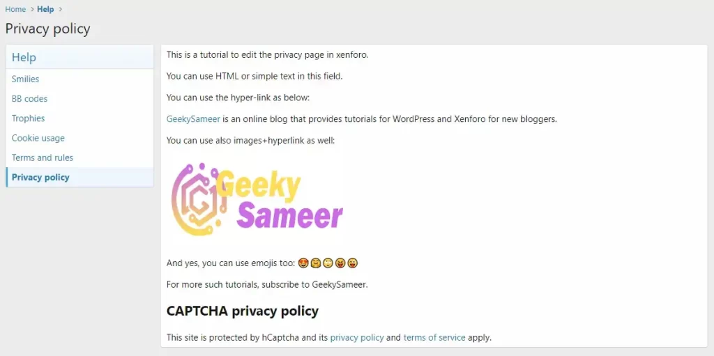 how to edit privacy policy in xenforo