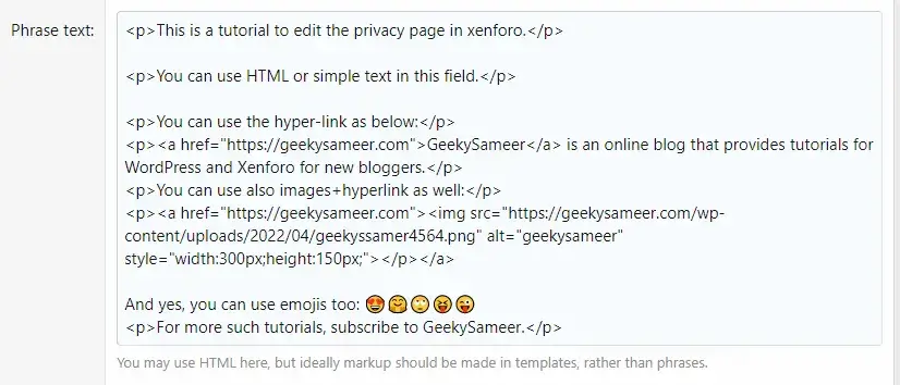 privacy policy template in xenforo