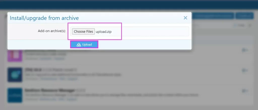 uploading zip file of addon in xenforo