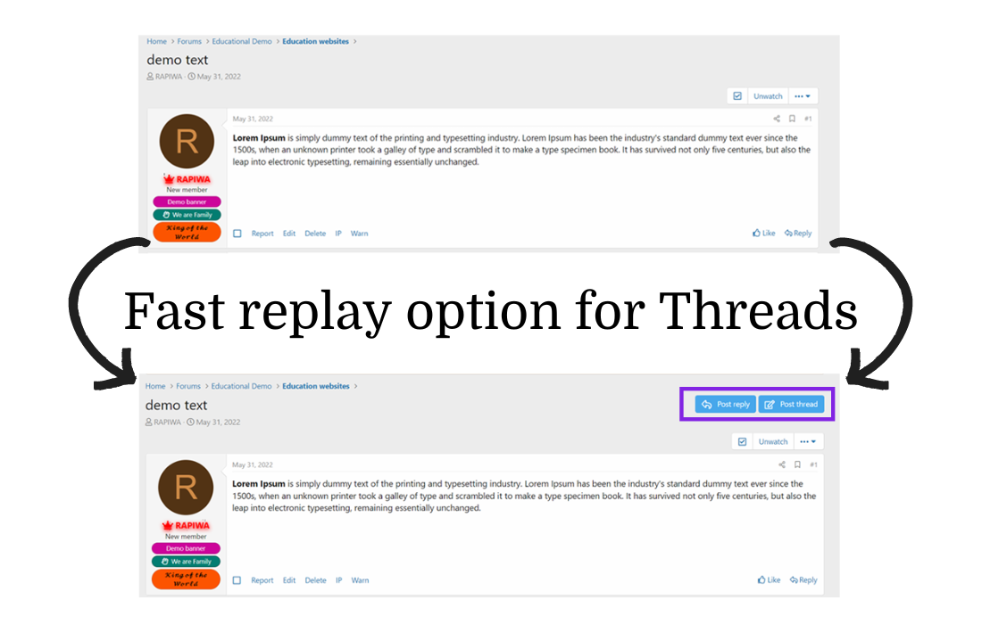 Add 'Post Reply' & 'Post Thread' buttons to the top of thread view pages