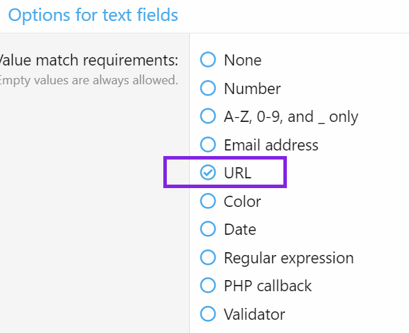 option for text field