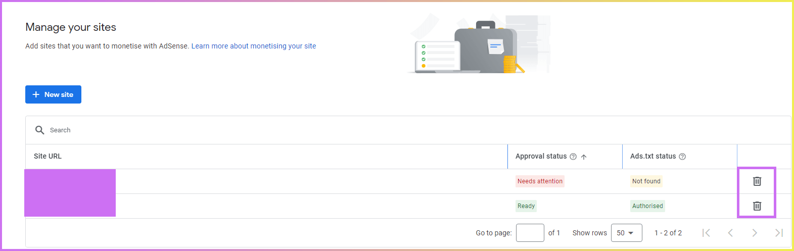 manage sites in google adsense