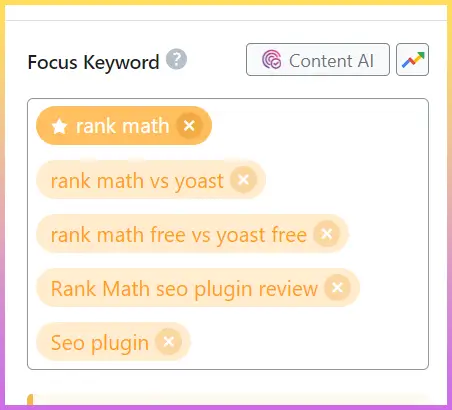 rankmath focus keyword in free version