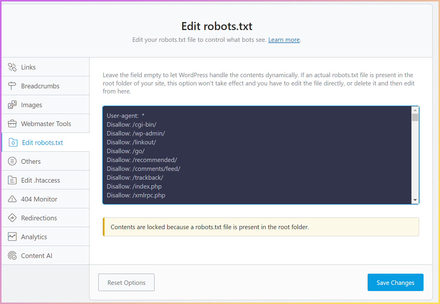 robots.txt editor in Rank Math