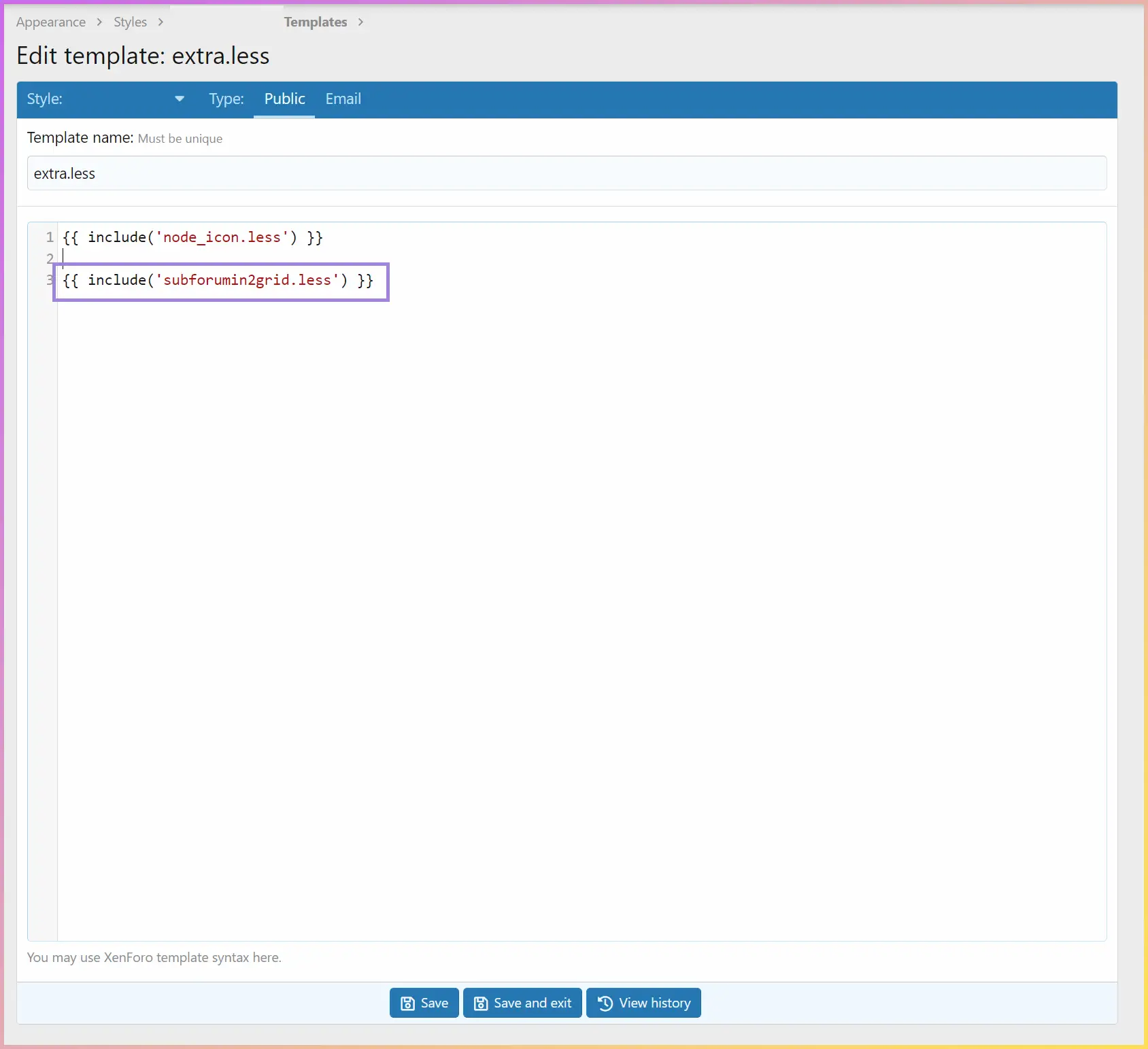 calling custom template in xenforo