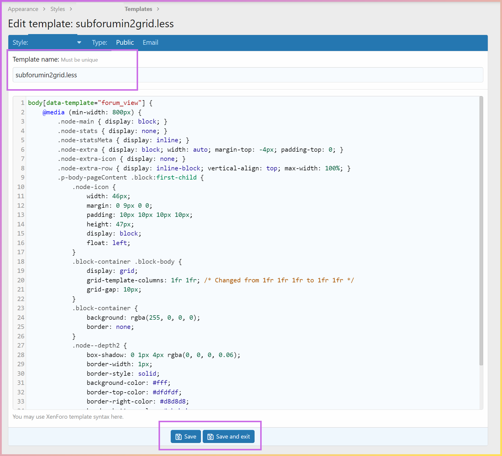 how to make custom template in xenforo